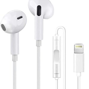 Apple Earbuds Headphones - in-Ear Noise Cancelling Wired Earbuds with Lightning Connector - [Apple MFi Certified] - Compatible with iPhone 14/13/12/11/XR/XS/8/7 - Built-in Microphone & Volume Control