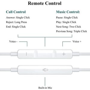 Apple Earbuds Headphones - in-Ear Noise Cancelling Wired Earbuds with Lightning Connector - [Apple MFi Certified] - Compatible with iPhone 14/13/12/11/XR/XS/8/7 - Built-in Microphone & Volume Control