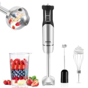 vevor immersion blender, 12-speed heavy duty immersion blender, 800w instantaneous powerstainless steel blade copper motor hand mixer, portable mixer with measuring cup, whisk, milk frother