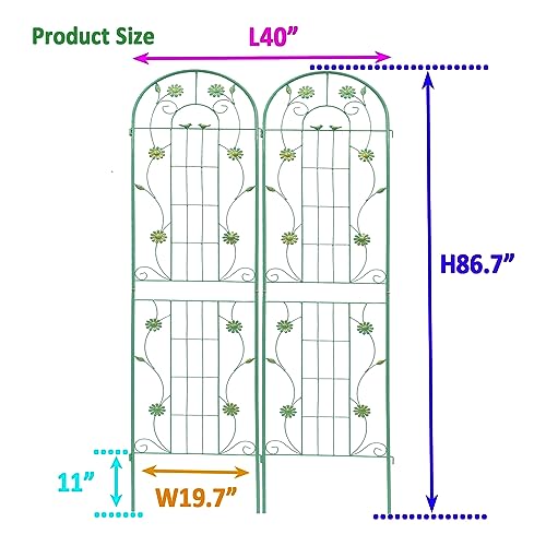 2 Pack Metal Garden Trellis 86.7" H Garden Fence Rustproof Trellis for Climbing Plants Support Roses Flower Outdoor Lawn Green