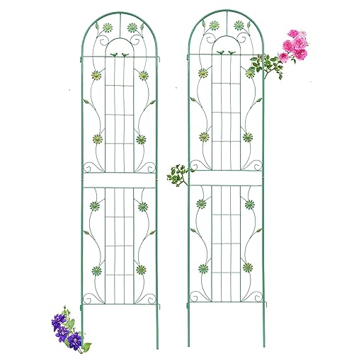 2 Pack Metal Garden Trellis 86.7" H Garden Fence Rustproof Trellis for Climbing Plants Support Roses Flower Outdoor Lawn Green