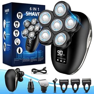 head shaver for bald men,6-in-1 electric shaver for bald head 6d wet/dry waterproof mens electric razor skull head shavers mens grooming kit cordless rechargeable face head shaving rotary shaver