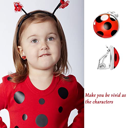 Magical Lady Earrings For Girls Ear Clip No Pierced Black Spot Red Cat Jewellery noir ring or hair clips (2 PACK)