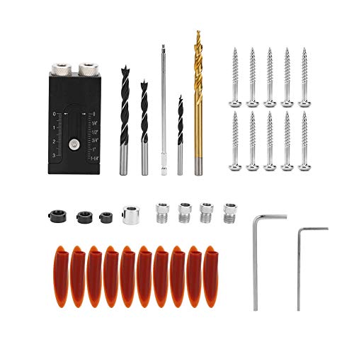 36pcs Pocket Hole Jig Kit, Aluminum Alloy Oblique Drilling Locator, Double Woodwork Guides Joint Angle Tool for Carpenters Angle Drilling Holes