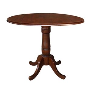 pemberly row 42" round dual drop leaf pedestal table - 35.5" h espresso