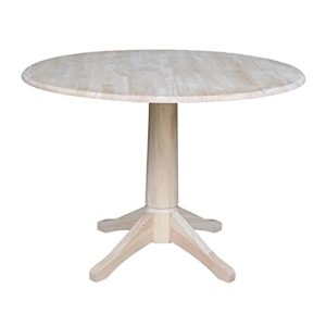 pemberly row 42" round solid wood dual drop leaf pedestal table - unfinished