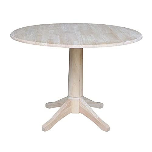 Pemberly Row 42" Round Solid Wood Dual Drop Leaf Pedestal Table - Unfinished