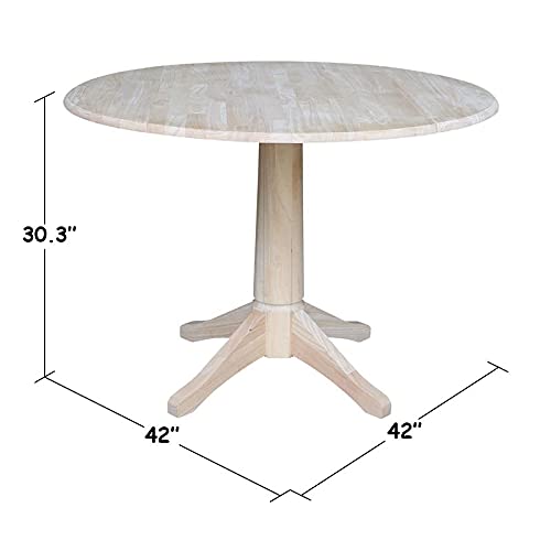 Pemberly Row 42" Round Solid Wood Dual Drop Leaf Pedestal Table - Unfinished