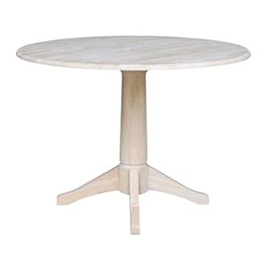 Pemberly Row 42" Round Solid Wood Dual Drop Leaf Pedestal Table - Unfinished