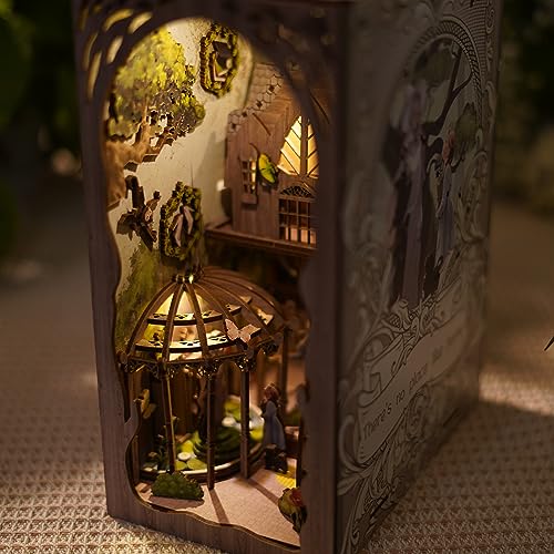 DIY Book Nook Kit,3D Wooden Puzzle Bookshelf Insert Diorama Decor Bookend,Book Nook Bookshelf Insert Wood Bookends Model Build with LED Light Kits(Dorothy's Journey)