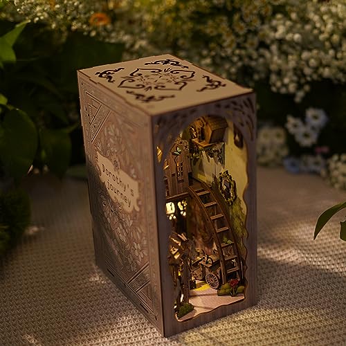 DIY Book Nook Kit,3D Wooden Puzzle Bookshelf Insert Diorama Decor Bookend,Book Nook Bookshelf Insert Wood Bookends Model Build with LED Light Kits(Dorothy's Journey)