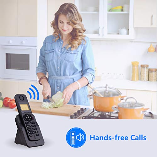 dsfen Expandable Cordless Phone Telephone with LCD Display Caller ID 50 Phone Book Memories Hands-Free Calls Conference Call 16 Languages Support 5 Handsets Connection for Office Business Home