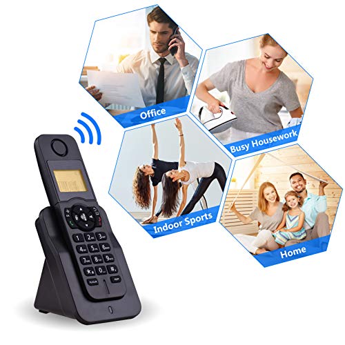 dsfen Expandable Cordless Phone Telephone with LCD Display Caller ID 50 Phone Book Memories Hands-Free Calls Conference Call 16 Languages Support 5 Handsets Connection for Office Business Home