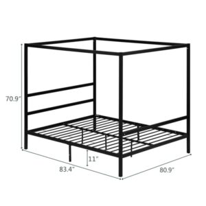 JASOYA Square Tube Mosquito Net Bed Three Horizontal Bed Head Single Horizontal Bed Tail King Black Iron Bed