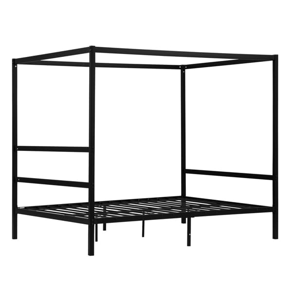 JASOYA Square Tube Mosquito Net Bed Three Horizontal Bed Head Single Horizontal Bed Tail King Black Iron Bed