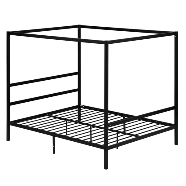 JASOYA Square Tube Mosquito Net Bed Three Horizontal Bed Head Single Horizontal Bed Tail King Black Iron Bed