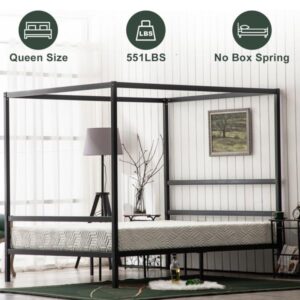 JASOYA Square Tube Mosquito Net Bed Three Horizontal Bed Head Single Horizontal Bed Tail King Black Iron Bed