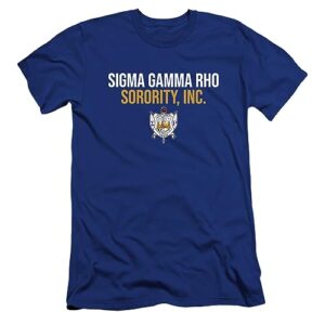 sigma gamma rho sorority official stacked unisex adult canvas brand t shirt,royal blue, 2x-large