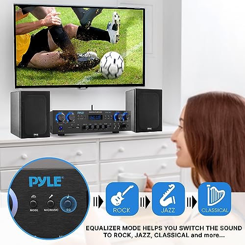 Pyle Bluetooth Home Audio Theater Amplifier Stereo Receiver 4 Channel 800 Watt Sound System w/MP3, USB, SD, AUX, RCA, FM,MIC, Headphone, Reverb Delay, LED Vol, for Home/Studio/Theater Speakers