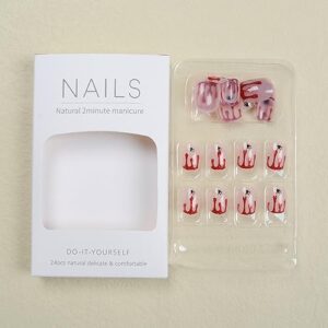 Halloween Short Press on Nails Square Fake Nails Red Glitter Blood Nail Tip Designs Stick on Nails with Spider Nude Acrylic Nails Short Halloween Fake Nails for Women 24Pcs