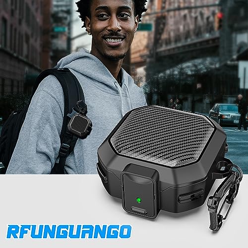 RFUNGUANGO for Samsung Galaxy Buds 2 Pro/Buds Pro/Buds Live/Buds 2 Case Cover/Galaxy Buds FE (2023, Military Carbon Fiber case with Keychain/Zipper/with Cleaner Kit(Anti-Drop Lock)-Black