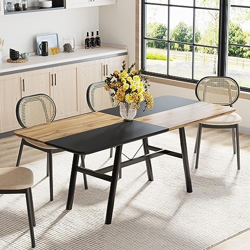 Tribesigns 70.86 inch Dining Table for 6 to 8 People, Industrial Rectangular Kitchen Table with Strong Metal Legs, Large Long Wood Dining Room Table for Living Room, Brown and Black