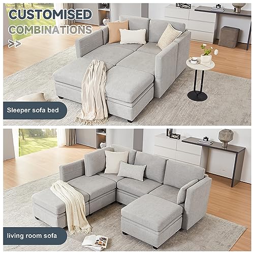 Weture Modular Sectional Sofa, Convertible U Shaped Sofa Couch with Storage, High Supportive & Soft Sponges, 6 Seat Modular Sectionals Sofa Couch with Chaise for Living Room, Grey