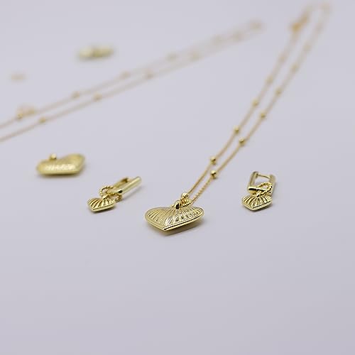 CoserDepot Ridge Heart Necklace Movie Inspired Gold Heart Charm Necklace with Bobble Chain and Earring Set