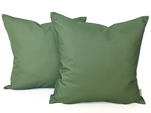 Ensperta Pack of 2 Outdoor 18x18 Waterproof Green Throw Pillow Covers Decorative Square Patio Pillows for Patio Furniture (Loden Frost)