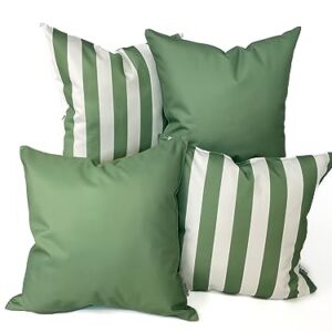 Ensperta Pack of 2 Outdoor 18x18 Waterproof Green Throw Pillow Covers Decorative Square Patio Pillows for Patio Furniture (Loden Frost)