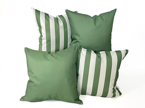 Ensperta Pack of 2 Outdoor 18x18 Waterproof Green Throw Pillow Covers Decorative Square Patio Pillows for Patio Furniture (Loden Frost)