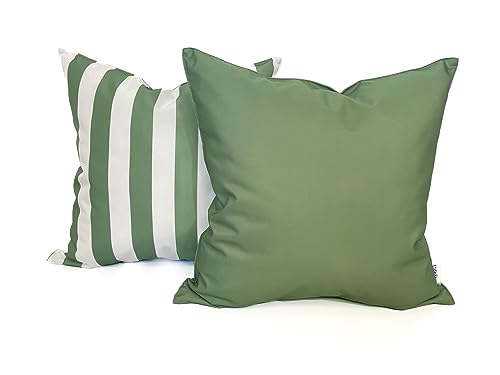 Ensperta Pack of 2 Outdoor 18x18 Waterproof Green Throw Pillow Covers Decorative Square Patio Pillows for Patio Furniture (Loden Frost)