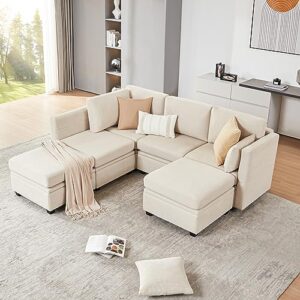 Weture Modular Sectional Sofa, Convertible U Shaped Sofa Couch with Storage, High Supportive & Soft Sponges, 6 Seat Modular Sectionals Sofa Couch with Chaise for Living Room, Beige