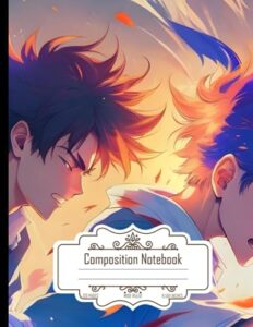 composition notebook wide ruled: anime digital art flow, boys fighting, school interference, size 8.5x11 inch, 120 pages