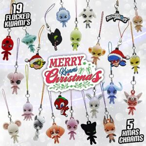 Miraculous Ladybug - Ultimate Kwami Advent Calendar with Miniature Flocked Kwamis and EVA Seasonal Charms. Collectible Toys for Kids for Christmas with Hooks and Ribbons (Wyncor)