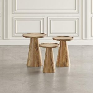 Jofran Knox Mid-Century Modern Solid Hardwood Pedestal Round Accent End Nesting Tables - Set of 3, Natural