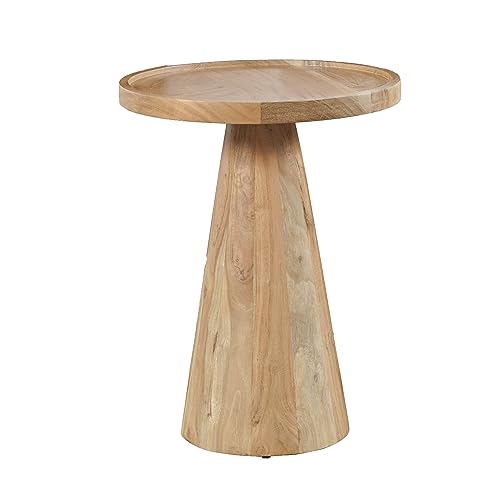 Jofran Knox Mid-Century Modern Solid Hardwood Pedestal Round Accent End Nesting Tables - Set of 3, Natural