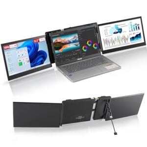 13.3” portable monitor for laptop, full hd dual triple monitor extender, single cable connection option usb-a/type-c plug and play for windows, mac, android, works with 13”-17” laptops, tri-screen