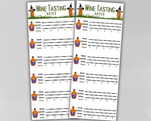 halloween themed wine tasting card scorecard for blind wine tasting party. wine score card rating sheet for party, bachelorette party, girls night out party. wine theme party tasting mat for wine.