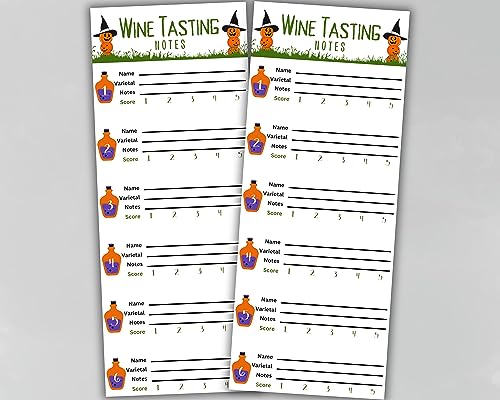 Halloween Themed wine tasting card scorecard for blind wine tasting party. Wine score card rating sheet for party, bachelorette party, girls night out party. Wine theme party tasting mat for wine.