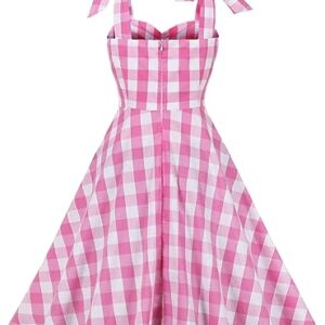 1950s Pink Plaid Dress for Women bar-bie Gingham Vintage Dress 50s Pink Up Dresses (Pink-1, X-Large)