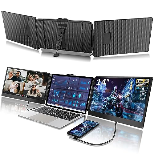 CopGain S2 Laptop Screen Extender Monitor Triple Portable Monitor for Laptop 14 Inch 1080p Fhd IPS Laptop Monitor Extender Plug and Play Type-C/Hdmi for Windows,Mac 13-17.3 Inch Laptop