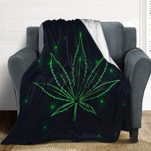 Lightweight Flannel Blanket for Men Boys, Compatible with Green Lined Cannabis Leaf, Small Large Warmer Fall Throw Blanket, Cute Fleece Blanket for Couch Bed Sofa Chair, Queen King Size Blankets