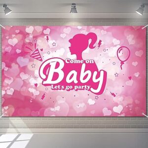 hot pink party backdrop for girls women princess birthday, dazed engaged, baby shower decorations bachelorette party photo background decoration, come on baby let’s go party banner, 71x43 inch