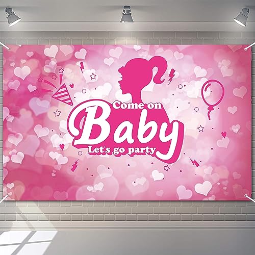 Hot Pink Party Backdrop for Girls Women Princess Birthday, Dazed Engaged, Baby Shower Decorations Bachelorette Party Photo Background Decoration, Come On Baby Let’s Go Party Banner, 71x43 inch