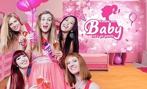 Hot Pink Party Backdrop for Girls Women Princess Birthday, Dazed Engaged, Baby Shower Decorations Bachelorette Party Photo Background Decoration, Come On Baby Let’s Go Party Banner, 71x43 inch