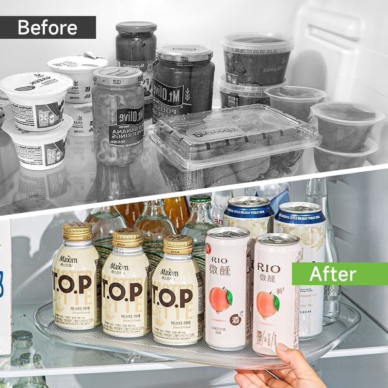 Square Lazy Susan for Refrigerator, Lazy Susan Turntable Organizer for Refrigerator, Transparent Countertop Condiment Storage Rack,for Kitchen, Cabinet, Table, Pantry (13.8 X 10.2 in, 1pcs)