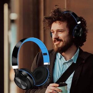 Wireless Bluetooth Headphones 5.0/TF Card with Microphone and Volume Control for School Cellphones Folding Tablets Android Smartphones Laptop, Noise Cancelling Headphones With Deep Bass (Sky Blue)