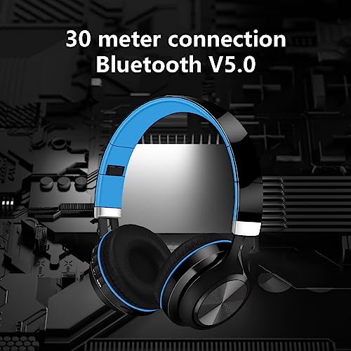 Wireless Bluetooth Headphones 5.0/TF Card with Microphone and Volume Control for School Cellphones Folding Tablets Android Smartphones Laptop, Noise Cancelling Headphones With Deep Bass (Sky Blue)