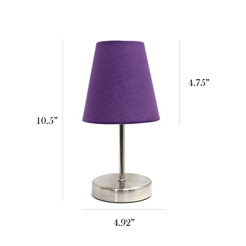 Simple Designs LT2013-PRP Mini Basic Sand Nickel Table Lamp with Fabric Shade, Purple (Pack of 2)